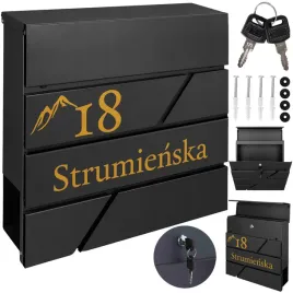 czarna-skrzynka-na-listy-modern-zloty-wzor-napis