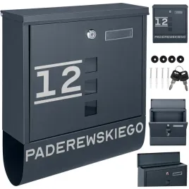 skrzynka-pocztowa-na-listy-poczte-gazety-tuba-antracyt-napis-ulica-numer