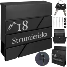 nowoczesna-czarna-skrzynka-na-listy-z-ozdobnym-wzorem-i-napisem