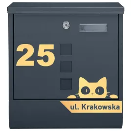 antracytowa-skrzynka-pocztowa-na-listy-poczte-z-adresem-wycinanym-laserowo-i-zlotym-kotkiem