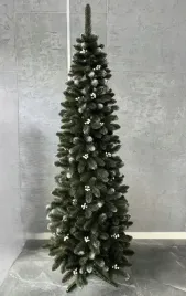 choinka-sztuczna-sosna-smukla-220cm-zdobiona-bialymi-kulkami-waska-slim