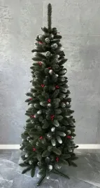 choinka-sztuczna-sosna-smukla-180cm-z-galazkami-zurawiny-waska-w-szpic-slim