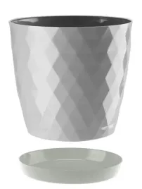 doniczka-oslonka-plastikowa-z-podstawka-18-cm-szary-polysk-wzor-karo-romby