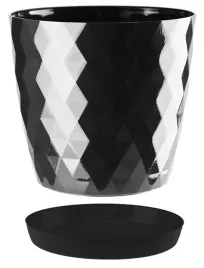 doniczka-oslonka-plastikowa-z-podstawka-20-cm-czarny-polysk-wzor-karo-romby
