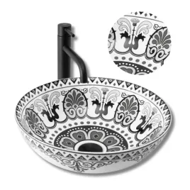umywalka-nablatowa-rea-etno-ceramiczna-wzor-bialo-czarna-okragla-rea