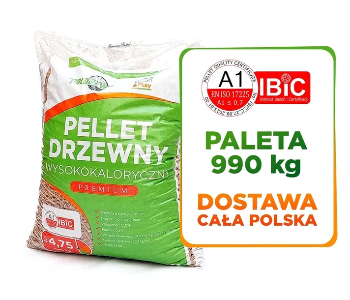 Pellet PALETA 990kg drzewny sosna wysokokaloryczny EN A1 6mm