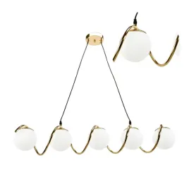 lampa-sufitowa-wiszaca-zlota-nowoczesna-spirala-biale-mleczne-kule-5x-e14