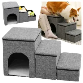 schody-dla-psa-podest-legowisko-buda-40cm-szare-3-stopnie-skladane-pojemnik