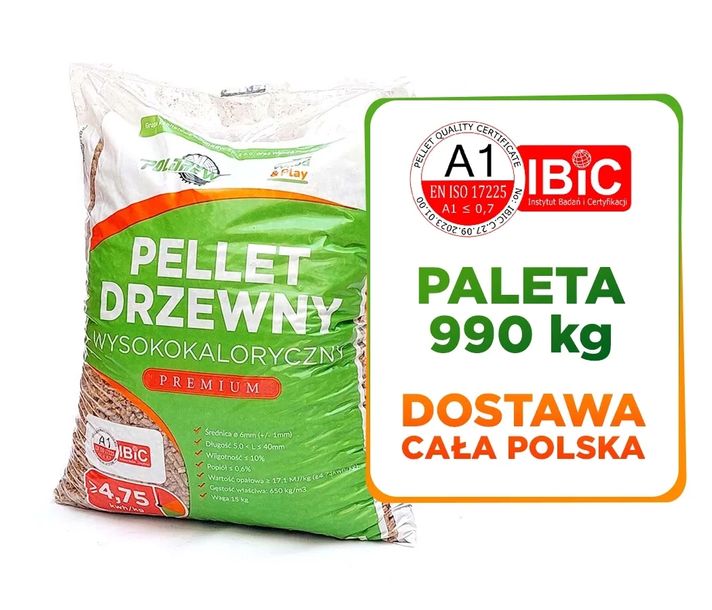 Pellet drzewny sosna opał wysokokaloryczny EN A1 6mm PALETA 990kg PRODUCENT