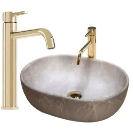 umywalka-nablatowa-bezowa-matowa-lara-beige-matt-zlota-bateria-lungo-rea