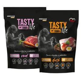 biofeed-tasty-dog-life-junior-kaczka-90percent-cielecina-90percent-2x500g