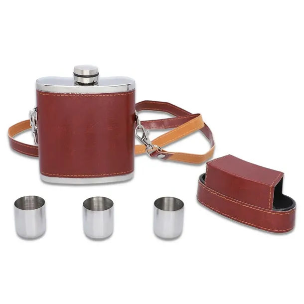 PIERSIÓWKA METALOWA Z KIELISZKAMI W ETUI NIERDZEWNA STALOWA PREZENT 240ml