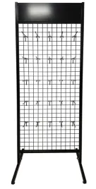 stojak-ekspozytor-czarny-haczyki-krata-dwustronna