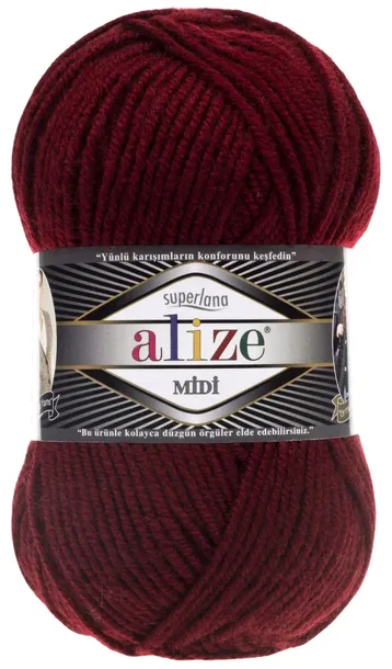 Włóczka Alize Superlana MIDI - 57 BORDOWY - 170m/100g 25% Wełna