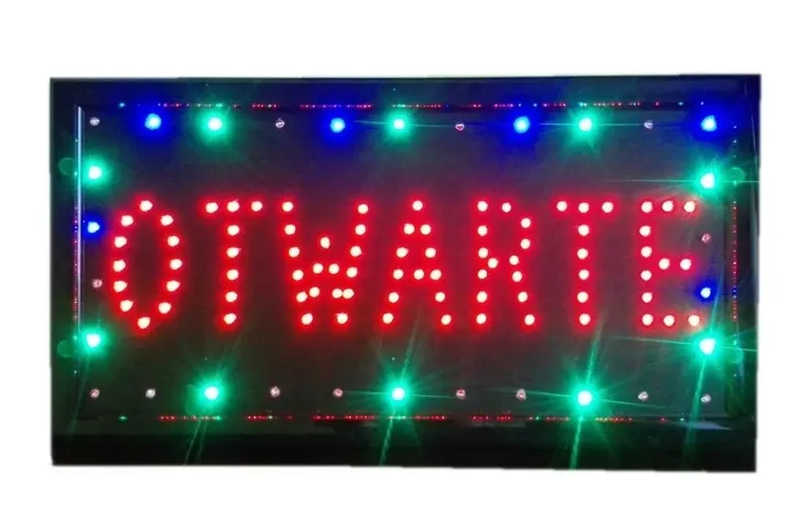SZYLD TABLICA ŚWIETLNA NEON LED REKLAMA OPEN OTWARTE BANER ŚWIETLNY LEDOWY