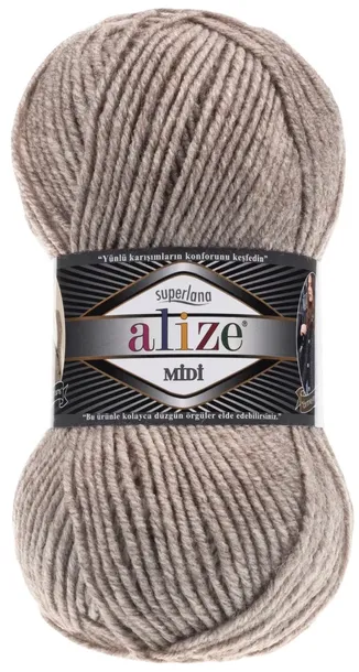 Włóczka Alize Superlana MIDI - 207 BEŻOWY MELANŻ - 170m/100g 25% Wełna