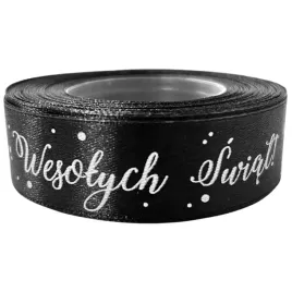 tasma-satynowa-wstazka-25mm-23mb-czarna-wesolych-swiat-swiateczna