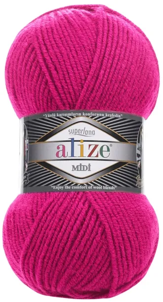 Włóczka Alize Superlana MIDI - 149 FUKSJA - 170m/100g 25% Wełna