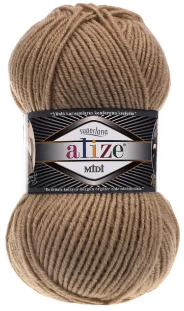 Włóczka Alize Superlana MIDI - 466 CIEMNY BEŻOWY - 170m/100g 25% Wełna