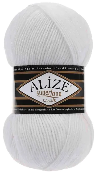 Włóczka Alize Superlana KLASIK - 55 BIAŁY - 280m/100g 25% Wełna
