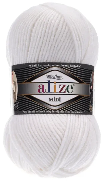 Włóczka Alize Superlana MIDI - 55 BIAŁY - 170m/100g 25% Wełna
