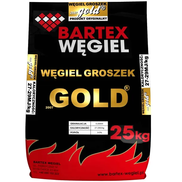 BARTEX Groszek - Węgiel Gold 27-29 MJ Wysoka Jakość 25kg