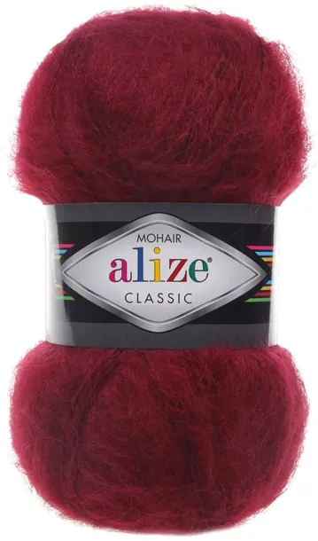 Włóczka Alize Mohair Classic - 57 BORDOWY - 200m/100g 25% Moher 24% Wełna