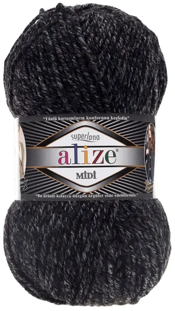 Włóczka Alize Superlana MIDI - 800 CZARNA ZEBRA - 170m/100g 25% Wełna