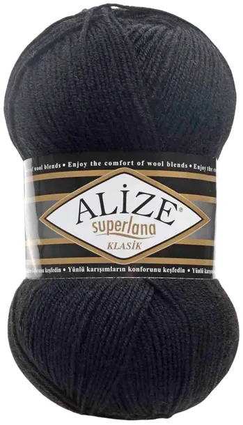 Włóczka Alize Superlana KLASIK - 60 CZARNY - 280m/100g 25% Wełna