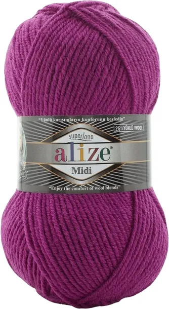 Włóczka Alize Superlana MIDI - 209 PURPUROWY - 170m/100g 25% Wełna