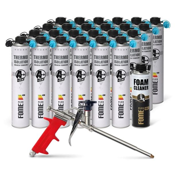 Pianka PUR do ociepleń izolacji 850ml x24 +pistolet+czyścik 500ml Fome Flex