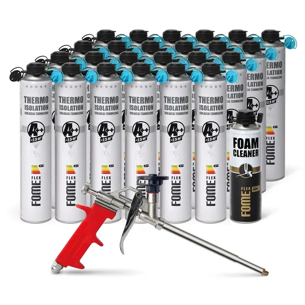 Pianka PUR do ociepleń izolacji 850ml x24 +pistolet+czyścik 500ml Fome Flex