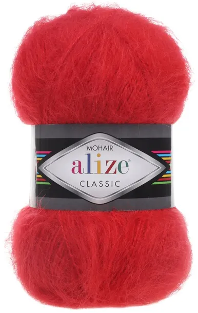 Włóczka Alize Mohair Classic - 56 CZERWONY - 200m/100g 25% Moher 24% Wełna