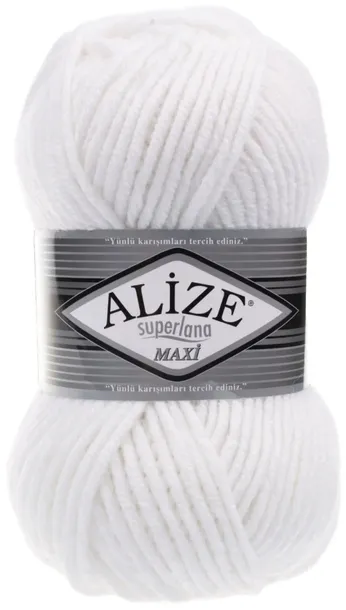 Włóczka Alize Superlana MAXI - 55 BIAŁY - 100m/100g 25% Wełna