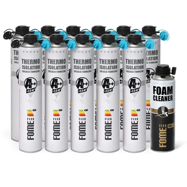 Piana PUR do ociepleń izolacji natrysk 850ml x11 + czyścik 500ml + 22 dysze