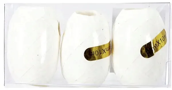 Wstążka metaliczna PP kokon, 5mmx10m/3szt, biała - KNK3SZT-001M
