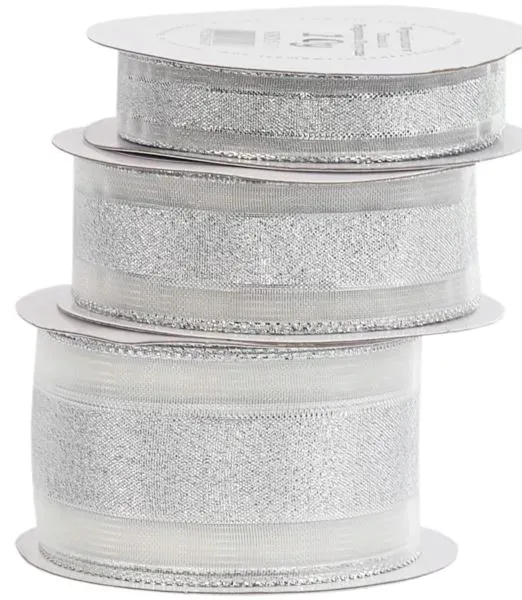 Wstążka brokatowa/pasy szyfon, 38mm/9,1mb, srebrna - WBO38-110
