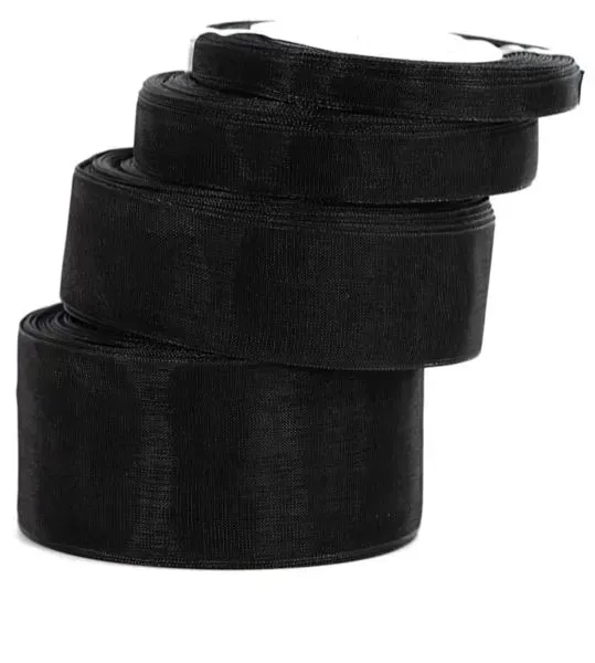 Wstążka szyfonowa, 12mm/22mb, czarna - WSZYF12-900