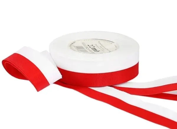 Wstążka satynowa biało-czerwona, 19mm/22mb - WSATDK19-001/050