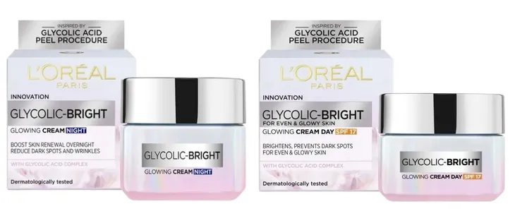 Zestaw Kremów Na Dzień I Noc Z Kwasem Glikoluowym Loreal Glycolic Bright