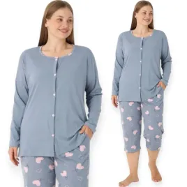 pizama-damska-cala-rozpinana-krotki-rekaw-plus-size