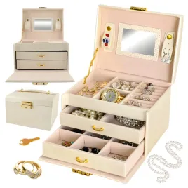 szkatulka-na-bizuterie-kuferek-z-kluczykiem-lusterko-szufladki-bezowa