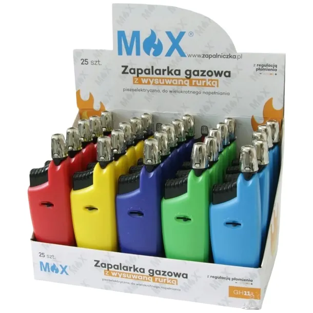 ZAPALARKA ZAPALNICZKA PIEZO MAX GH11 WYSUWANA DO GAZU ZNICZY PIECA 25 SZT