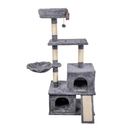 drapak-dla-kota-szary-135cm-z-miejscem-na-legowisko-rampa-i-pileczka