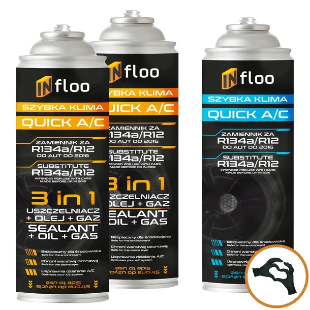 INfloo 2x Szybka Klima R134a Gaz Olej Uszczelniacz 3w1 + 1x GAZ R134a