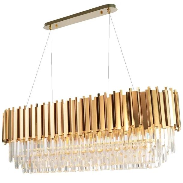 Lampa Kryształowa Podłużna Duża Długa Nad Stół Ozdobna 312355 Złota Matowa