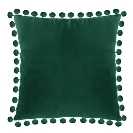 modna-poszewka-dekoracyjna-pomponiki-welur-40x40-butelkowa-zielen-ozdobna
