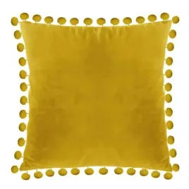 modna-poszewka-dekoracyjna-pomponiki-welur-40x40-miodowa-poduszka-ozdobna