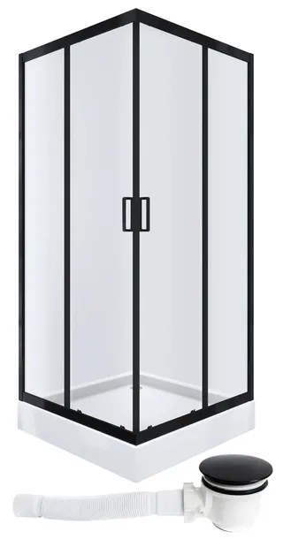 Kabina prysznicowa KWADRATOWA 90x90 CZARNA z BRODZIKIEM 15cm + SYFON