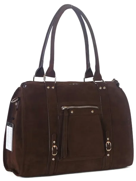 Flora&Co torebka kuferek xxl zamsz CZEKOLADOWA elegancka CASUAL PREMIUM